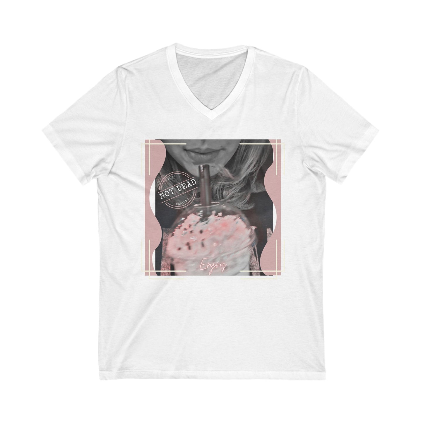 Shake It Up and Enjoy - Unisex Jersey Short Sleeve V-Neck - Tee